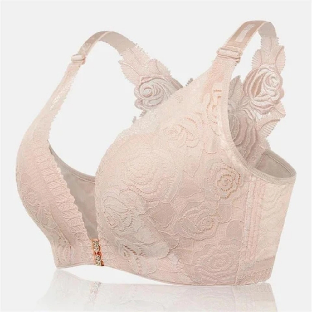 Floral Secrets Comfort Rose Bra in Nude 36DDD front clasp closure